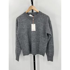 Quince Women's Baby Alpaca-Wool Diamond Stitch Crew Charcoal Gray M